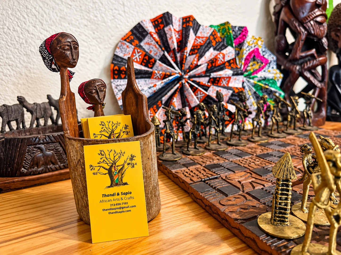 Thandi and Sapio African Arts and Crafts display featuring handmade cultural pieces
