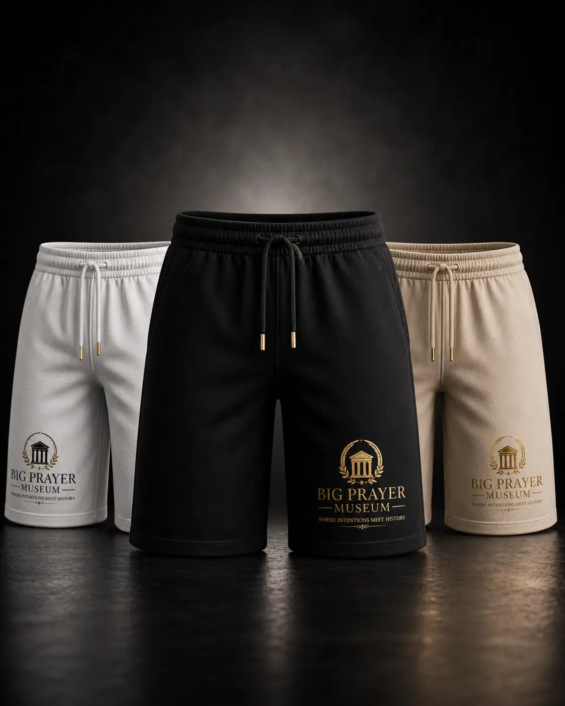 Custom athletic shorts with museum branding